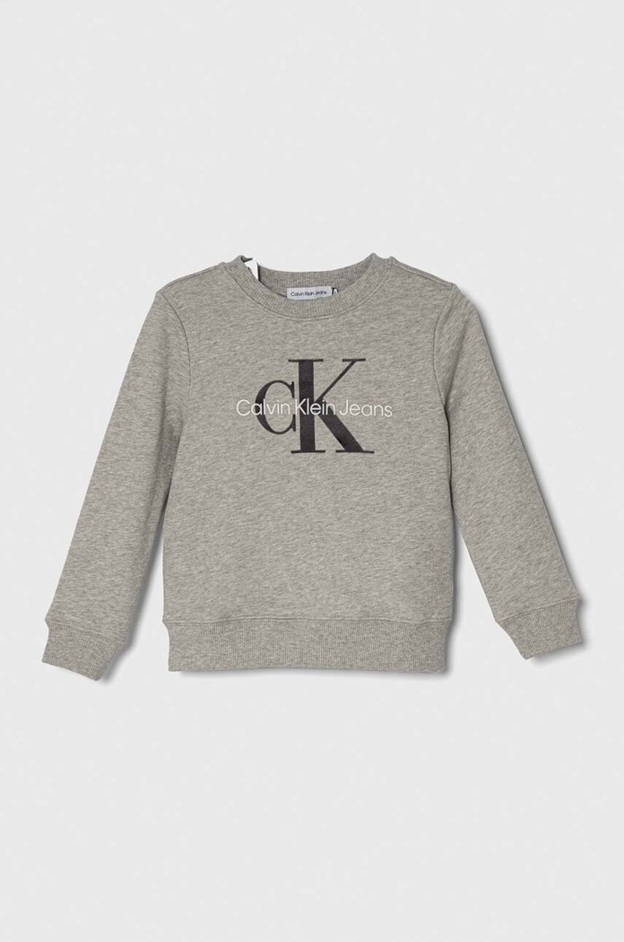 Dječja pamučna dukserica Calvin Klein Jeans print siva IU0IU00602.128.176.PPYH