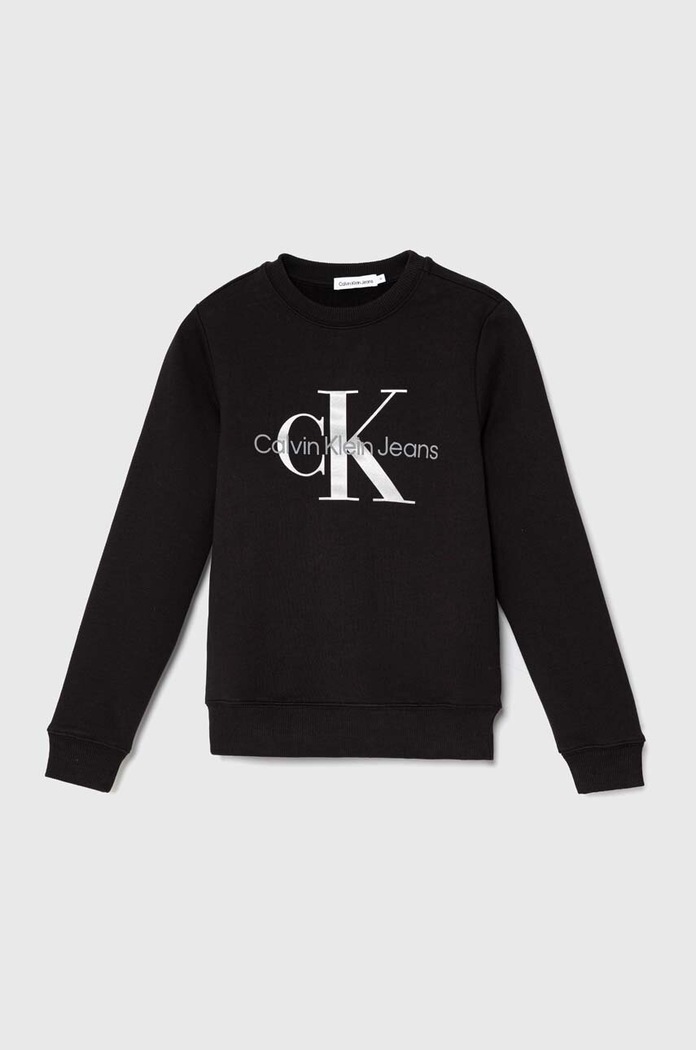 Παιδική βαμβακερή μπλούζα Calvin Klein Jeans χωρίς κουκούλα μαύρο IU0IU00602.128.176.PPYH