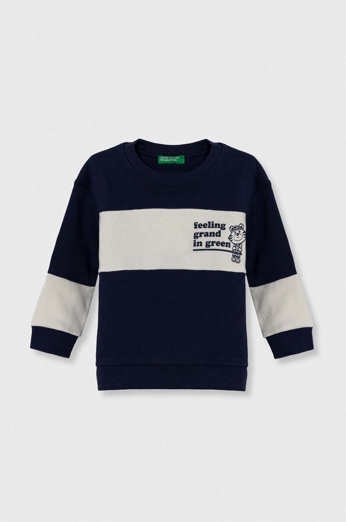United Colors of Benetton bluza bawełniana dziecięca nadruk granatowy 3J70G10DN.P.Seasonal