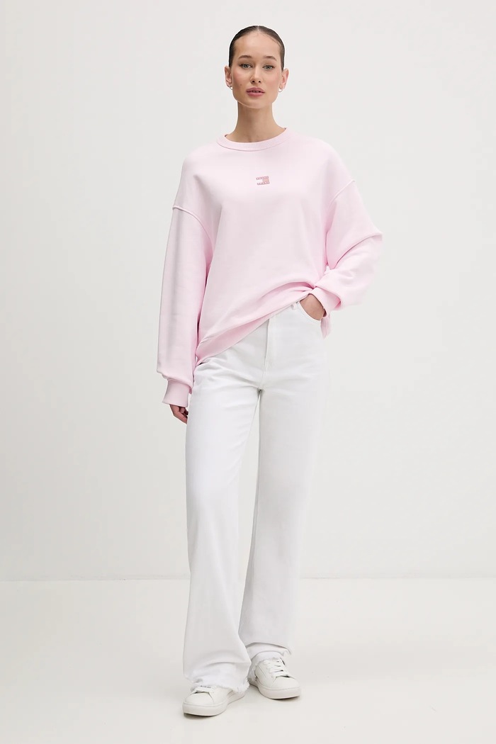 Βαμβακερή μπλούζα Tommy Jeans DW0DW17325 ροζ SS26