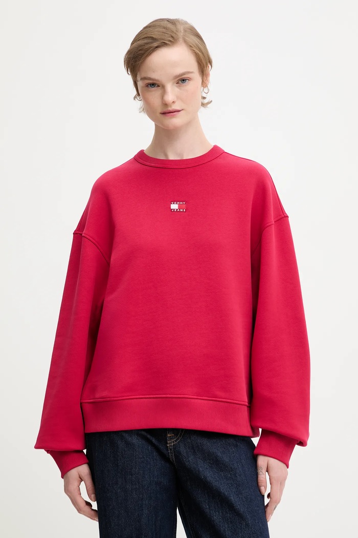 Tommy Jeans hanorac de bumbac imprimeu roz DW0DW17325