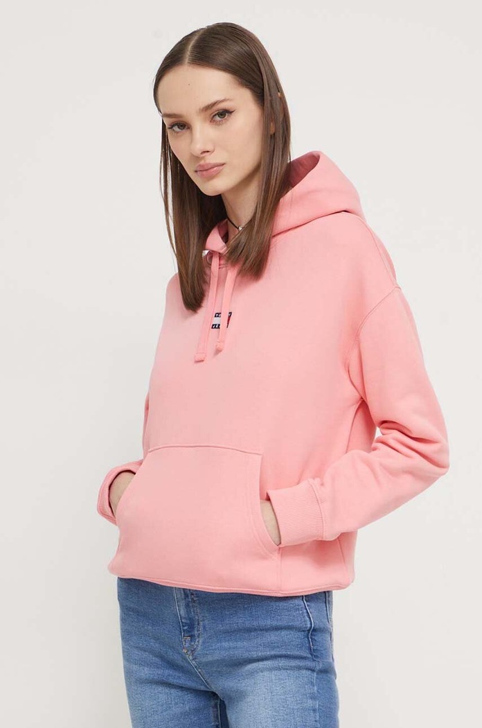 Tommy Jeans bluza bawełniana z kapturem różowy DW0DW17326