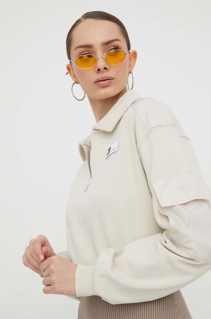 Bavlněná mikina Tommy Jeans béžová DW0DW17343