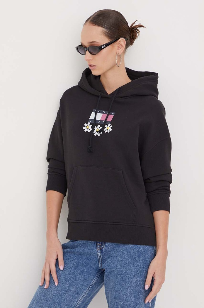 Tommy Jeans pamut melegítőfelső fekete DW0DW17708