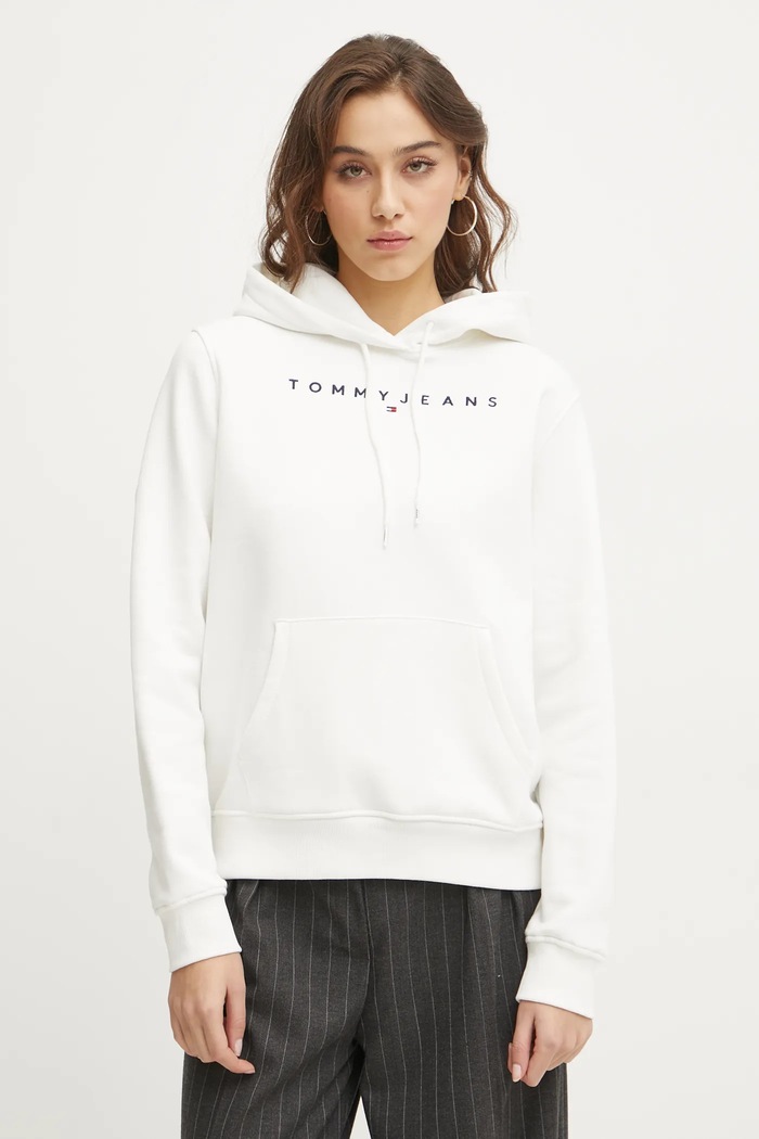 Tommy Jeans mikina s kapucňou dámska bavlnená s elastanom biela DW0DW17324