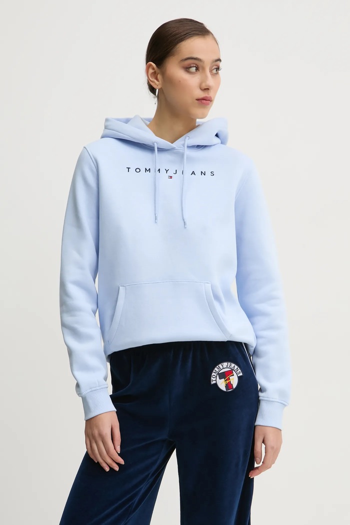 Tommy Jeans kapucnis melegítőfelső női pamut elasztánnal aplikációval kék DW0DW17324