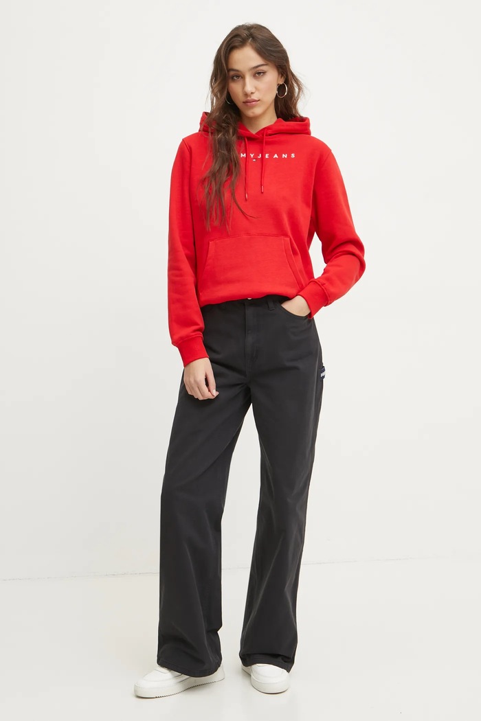 Tommy Jeans Dukserica sa kapuljačom ženska od pamuka s elastanom DW0DW17324 crvena SS26