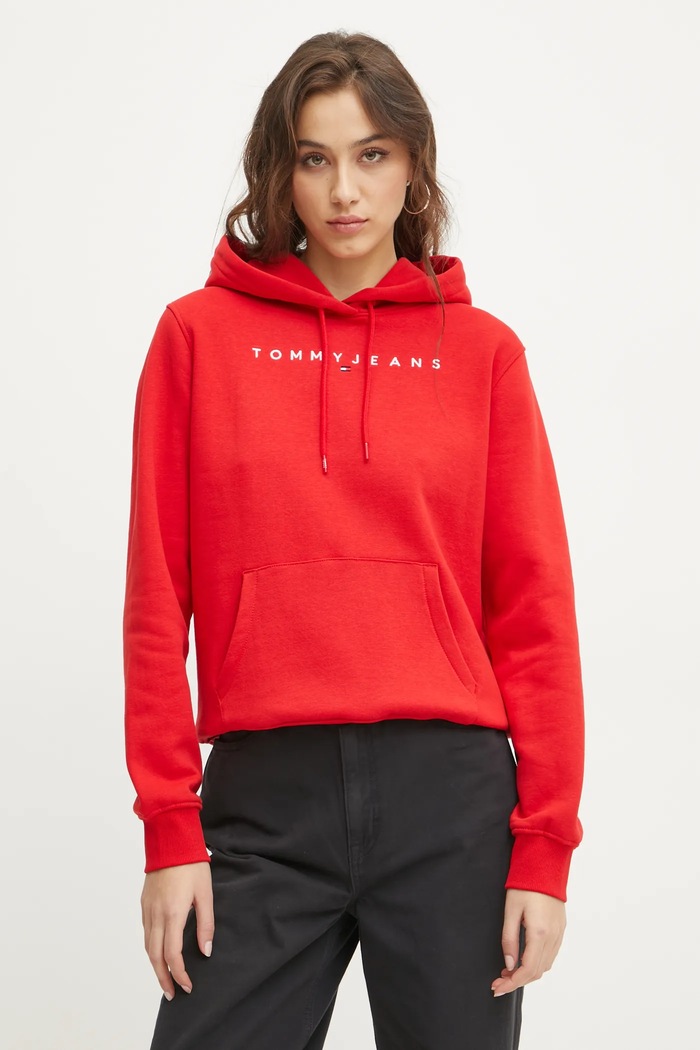 Dukserica sa kapuljačom ženska od pamuka s elastanom Tommy Jeans DW0DW17324 crvena