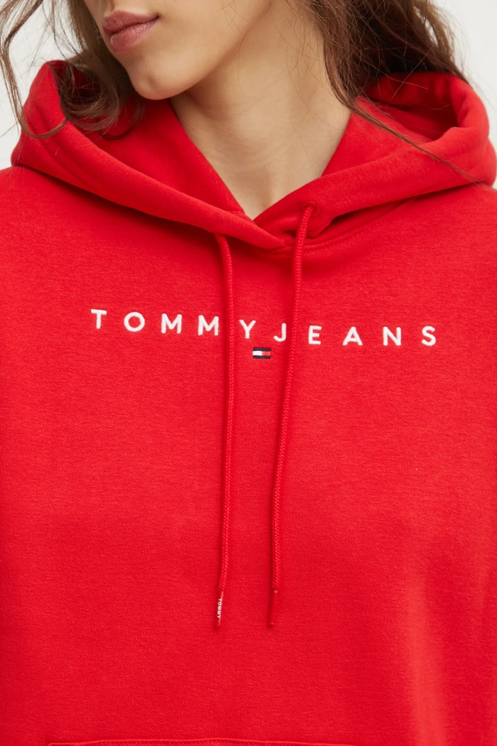 Dukserica sa kapuljačom ženska od pamuka s elastanom Tommy Jeans crvena DW0DW17324