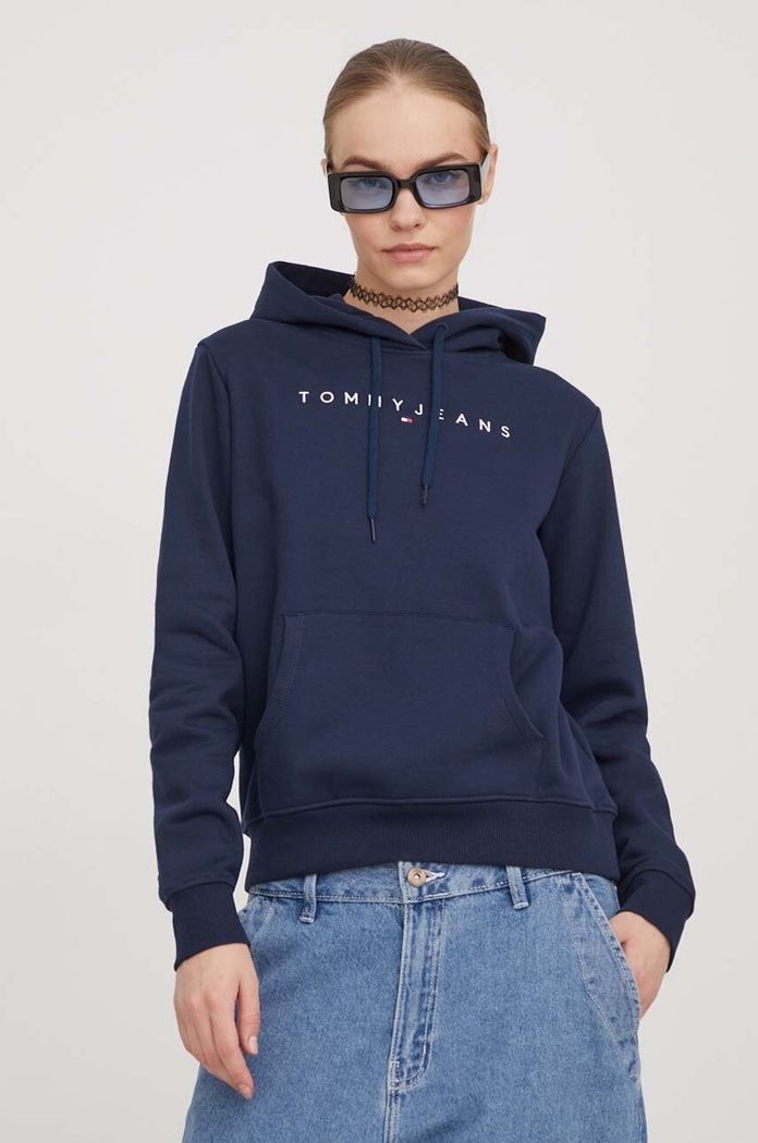 Tommy Jeans mikina s kapucňou dámska bavlnená s elastanom s kapucňou tmavomodrá DW0DW17324