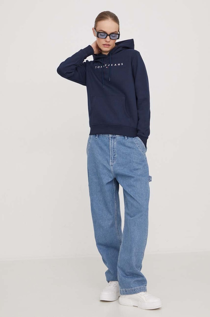 Tommy Jeans mikina s kapucňou dámska bavlnená s elastanom DW0DW17324 tmavomodrá SS26