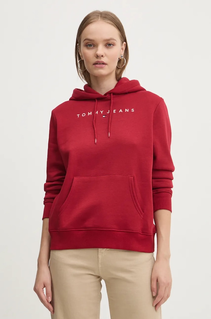 Tommy Jeans mikina s kapucí dámská bavlněná s elastanem burgundské DW0DW17324