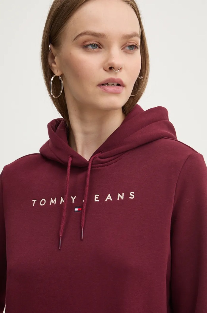 Tommy Jeans mikina s kapucí dámská bavlněná s elastanem burgundské DW0DW17324