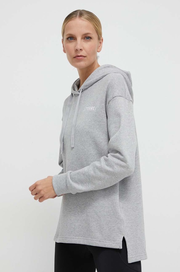 Tepláková mikina adidas TERREX bavlna sivá IB6567