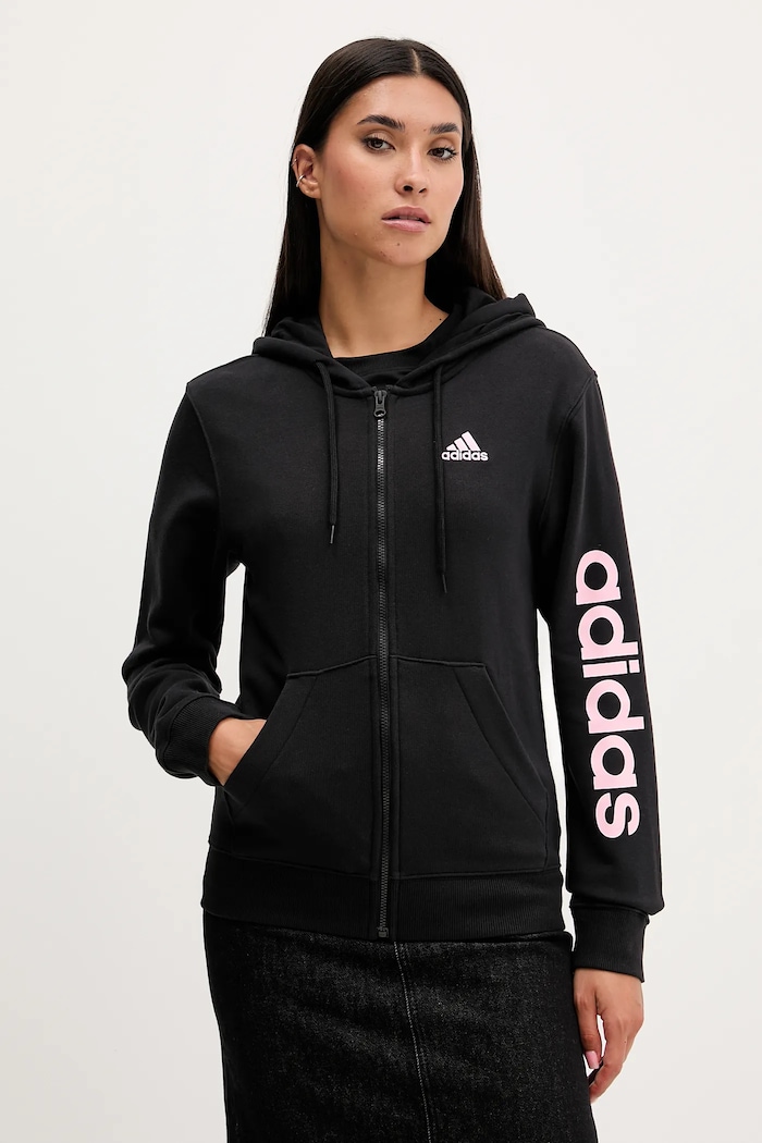 adidas bluza bawełniana z kapturem czarny IS2072
