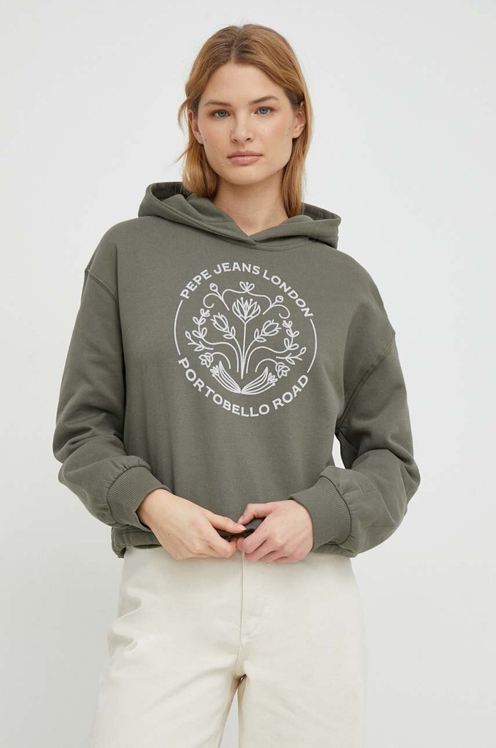 Pepe Jeans bluza bawełniana HARIA z kapturem zielony PL581399