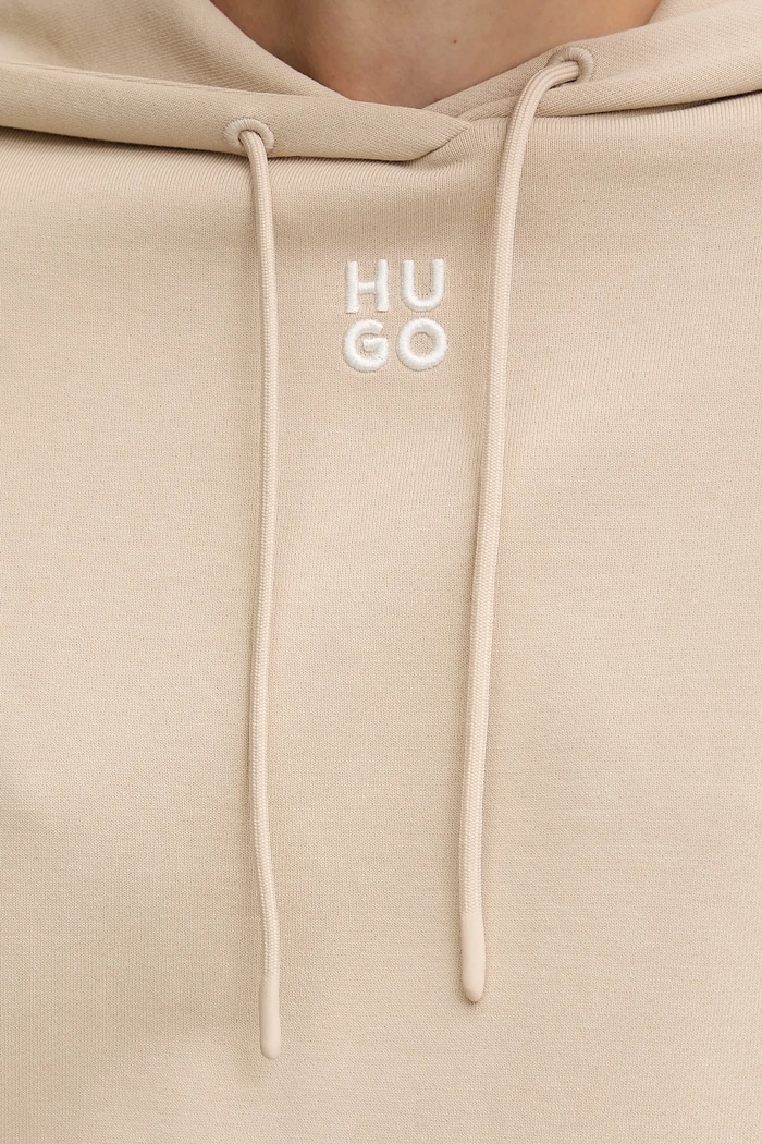 HUGO μπλούζα με κουκούλα γυναικεία βαμβακεία Delfinia μπεζ 50522423