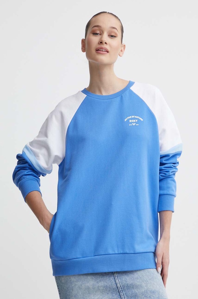 Roxy bluza bawełniana Essential Energy nadruk niebieski ERJFT04792