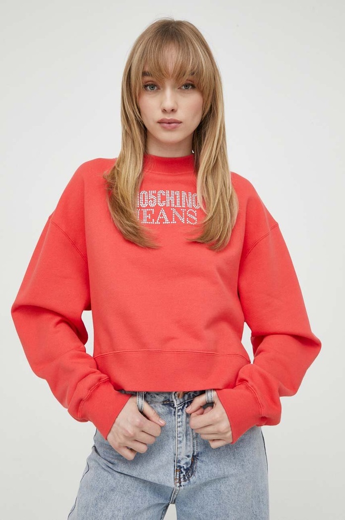 Bavlněná mikina Moschino Jeans bez kapuce červená 1716.3756