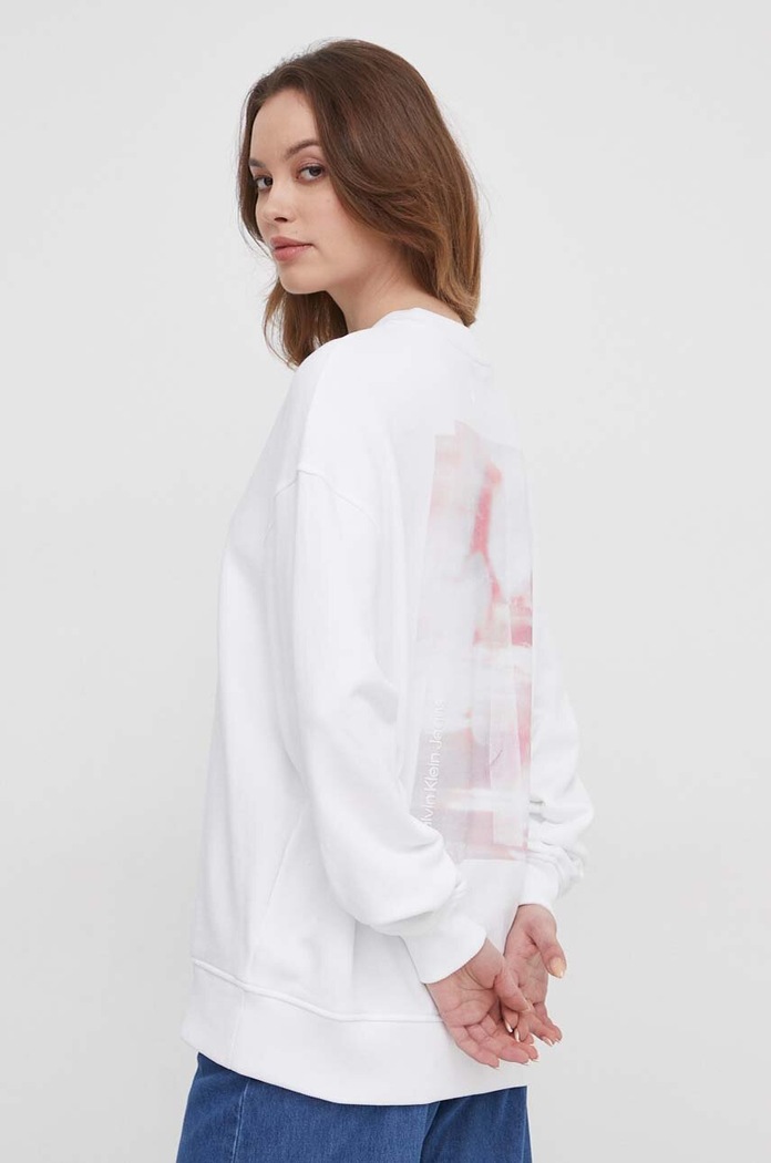 Bavlněná mikina Calvin Klein Jeans bez kapuce bílá J20J223080