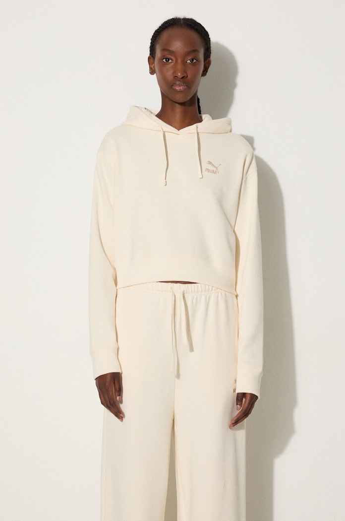 Βαμβακερή μπλούζα Puma BETTER CLASSIC με κουκούλα μπεζ 624229