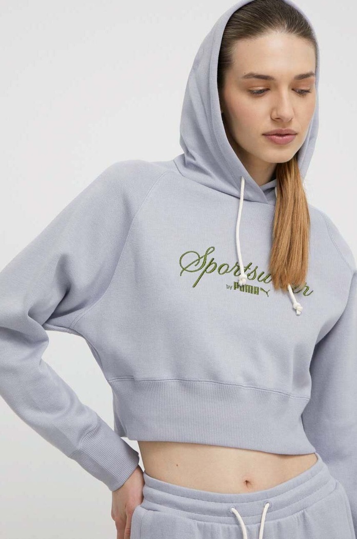 Βαμβακερή μπλούζα Puma με κουκούλα γκρί 624273