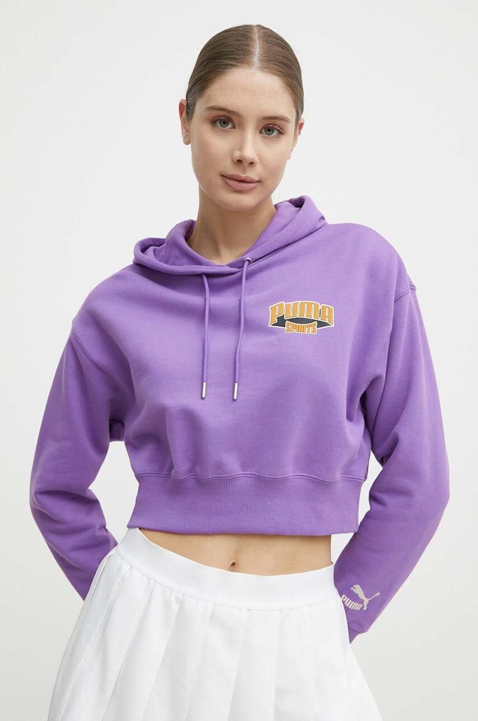 Bombažen pulover Puma Potisk vijolična 624346