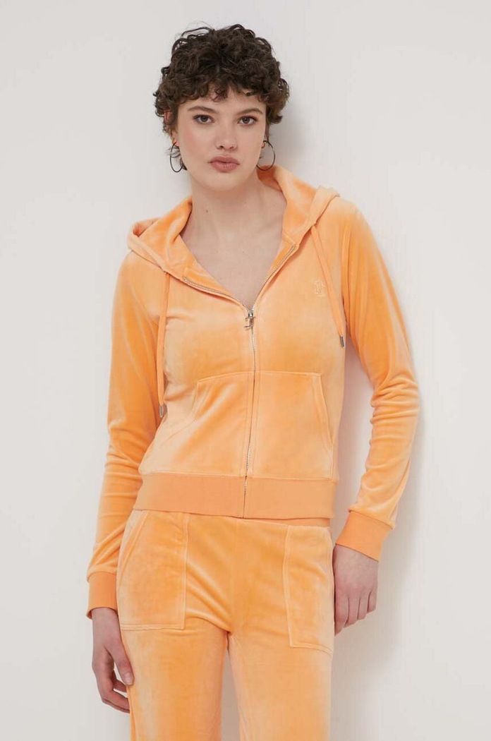 Velurová mikina Juicy Couture s kapucí oranžová JCAP176.610