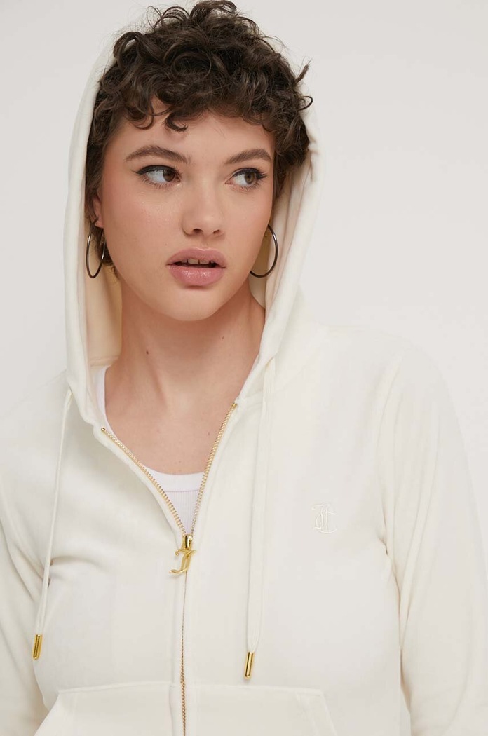 Velúrová mikina Juicy Couture s elastanom béžová JCAP176G.181
