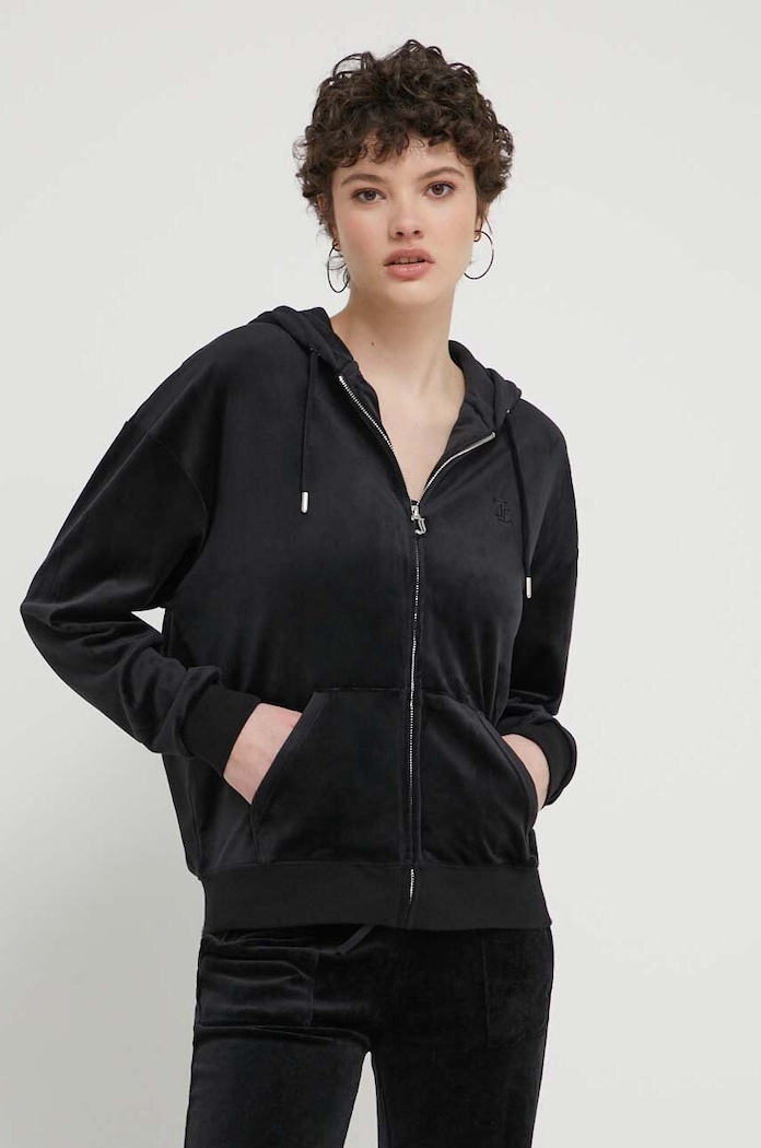 Velurová mikina Juicy Couture s kapucí černá JCWAS24342.101