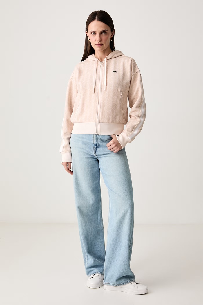 Lacoste Bluza rozpinana z kapturem damska z bawełną SF7606 beżowy SS26