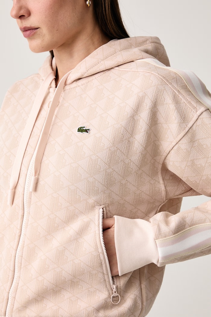 Bluza rozpinana z kapturem damska z bawełną Lacoste SF7606 beżowy
