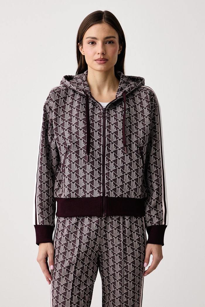 Lacoste Bluza rozpinana z kapturem damska z bawełną fioletowy SF7606