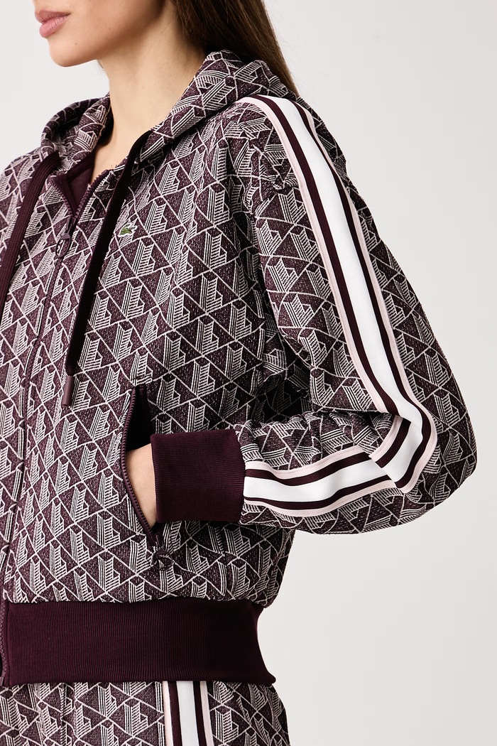 Bluza rozpinana z kapturem damska z bawełną Lacoste SF7606 fioletowy