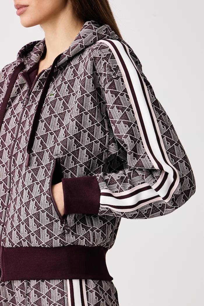 Bluza rozpinana z kapturem damska z bawełną Lacoste SF7606 fioletowy