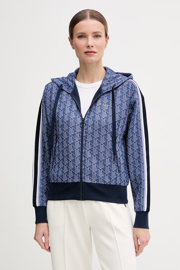 Lacoste bluza rozpinana z kapturem z bawełną damska granatowy SF7606