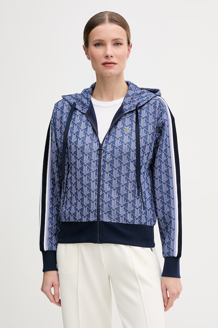 Lacoste bluza rozpinana z kapturem z bawełną damska granatowy SF7606