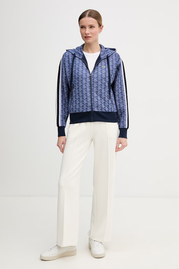 Lacoste bluza rozpinana z kapturem z bawełną damska SF7606 granatowy SS26