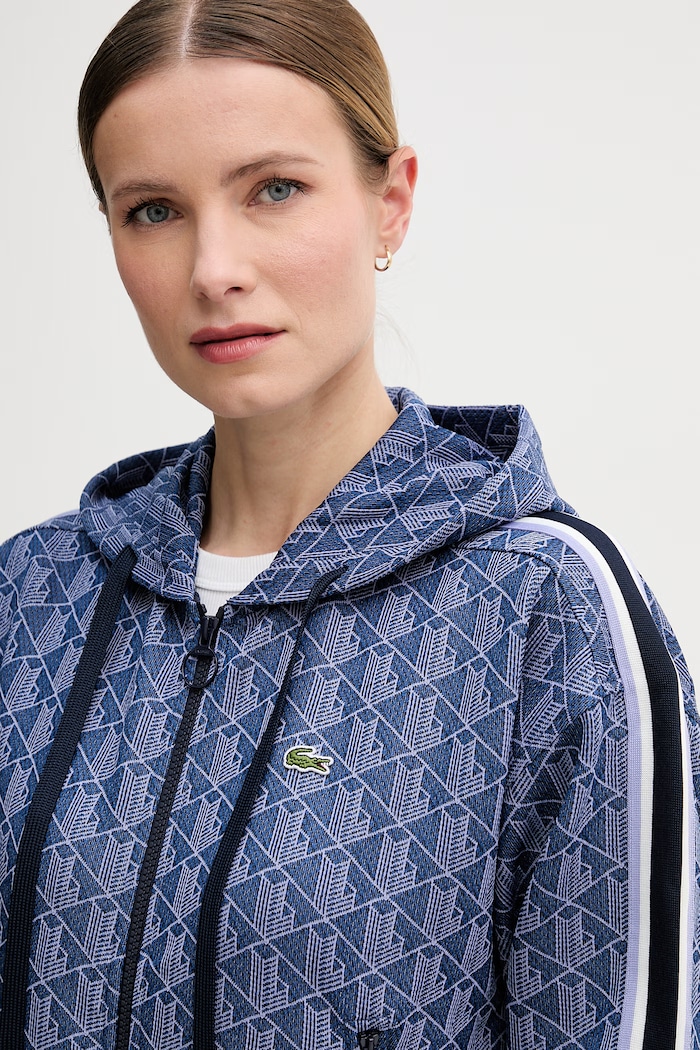 Lacoste bluza rozpinana z kapturem z bawełną damska granatowy SF7606