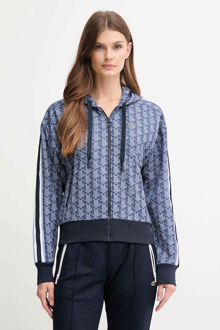 Lacoste μπλούζα με κουκούλα και κουμπιά με βαμβάκι Γυναικεία εμπριμέ σκούρο μπλε SF7606