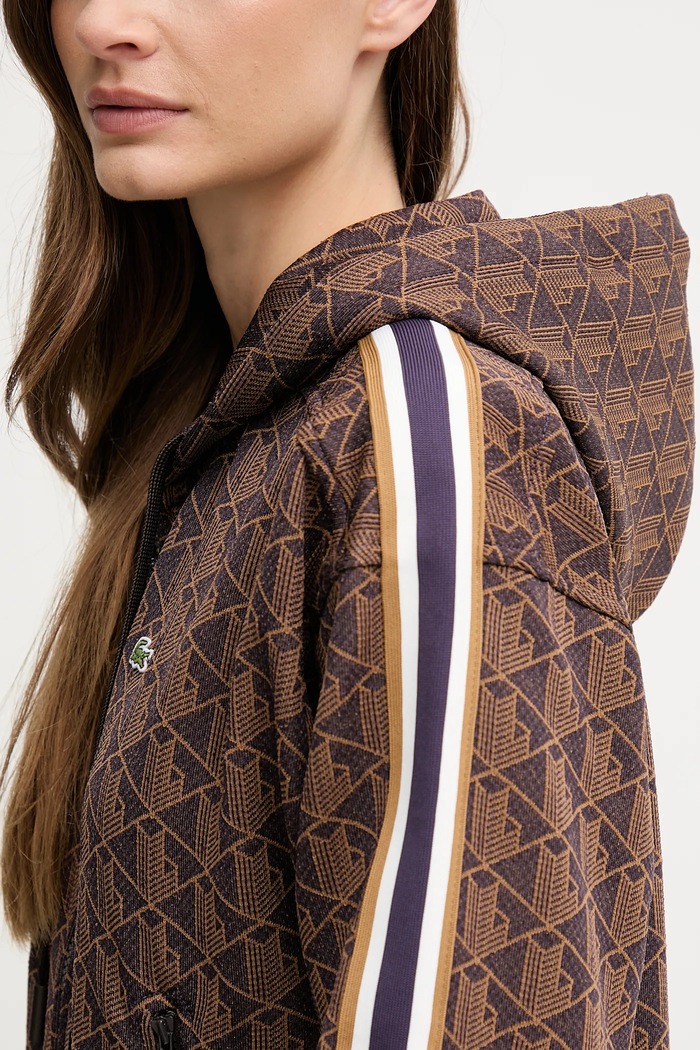 Lacoste jopica s kapuco ženska z bombažem SF7606 rjava