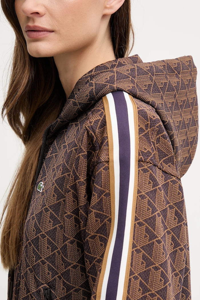 Lacoste jopica s kapuco ženska z bombažem SF7606 rjava