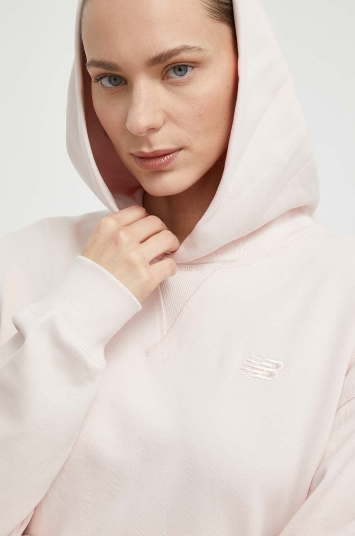 Bavlněná mikina New Balance WT41537OUK s kapucí růžová WT41537OUK