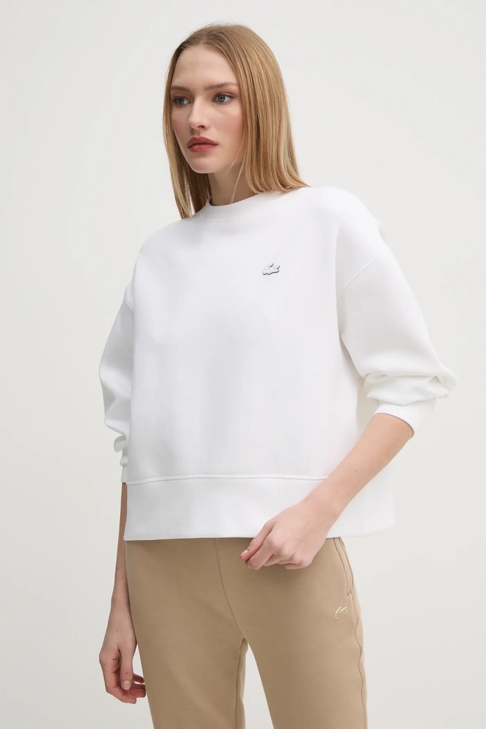 Lacoste bluza oversize z bawełną damska gładkie biały SF5614
