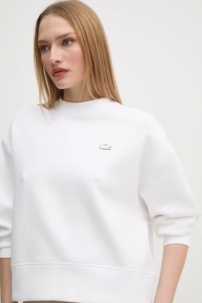 Lacoste bluza oversize z bawełną damska biały SF5614