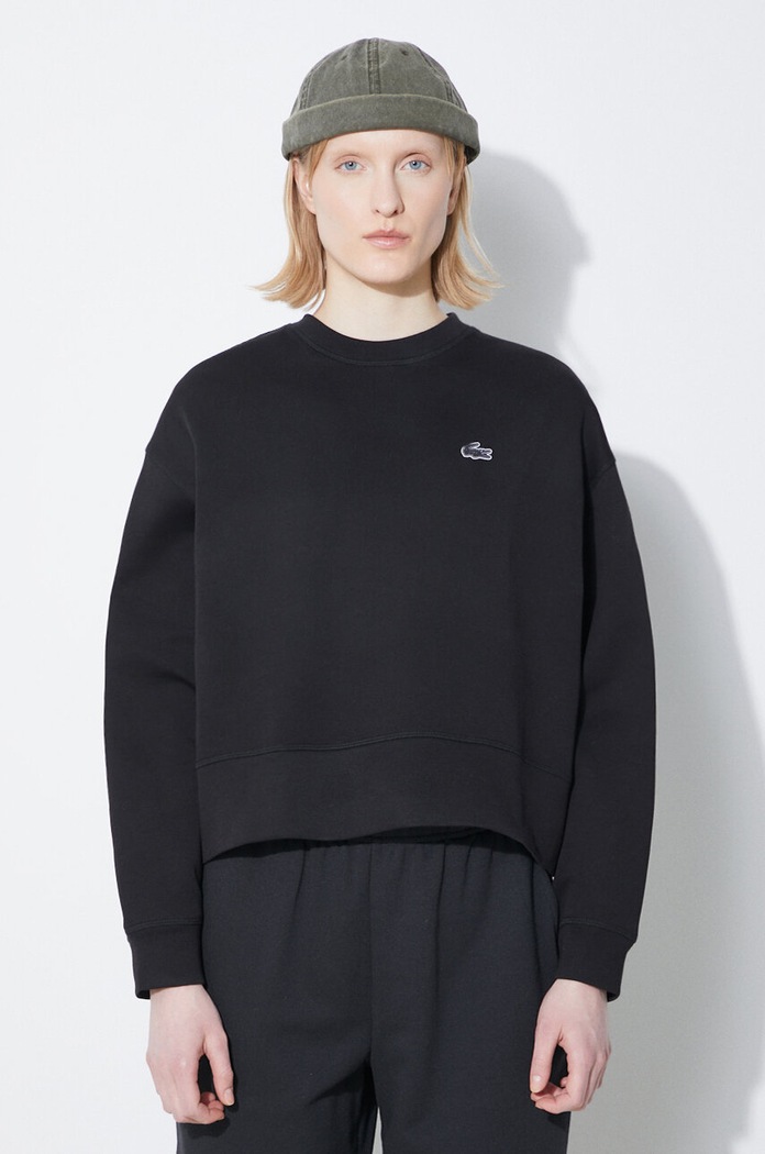 Lacoste μπλούζα oversize με βαμβάκι Γυναικεία απλό μαύρο SF5614