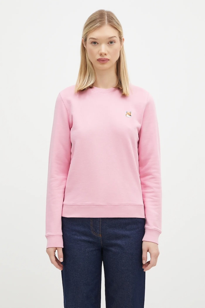 Maison Kitsuné bluza bawełniana Fox Head Patch Regular Sweatshirt różowy LW00302KM0001