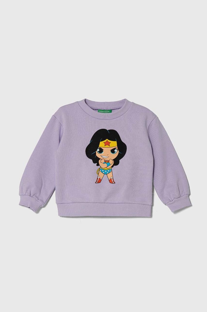 United Colors of Benetton bluza bawełniana dziecięca x DC nadruk fioletowy 3J68G10EA.P.Seasonal