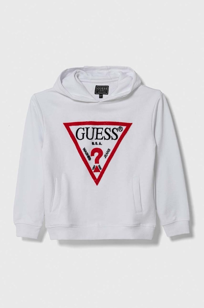 Детски памучен суичър Guess памук бял L4RQ23.KAD74.PPYH