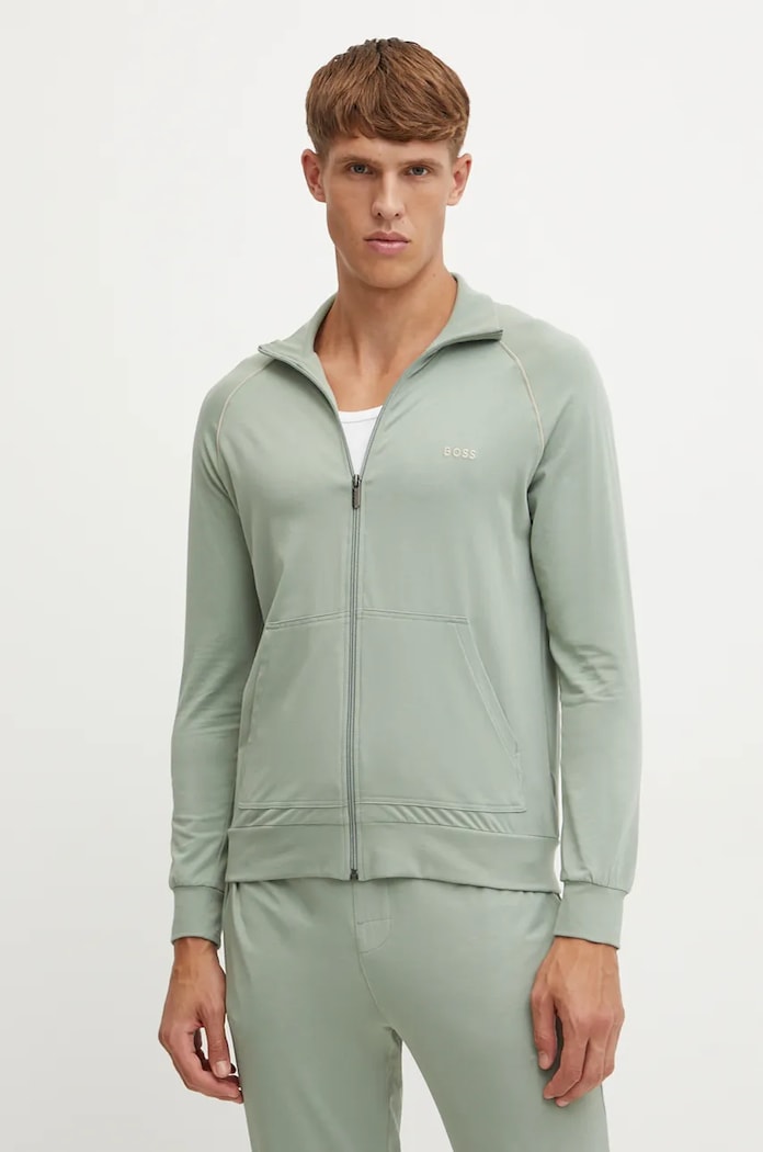 BOSS rozepínací mikina pánská bavlněná s elastanem Mix&Match Jacket Z zelená 50515307
